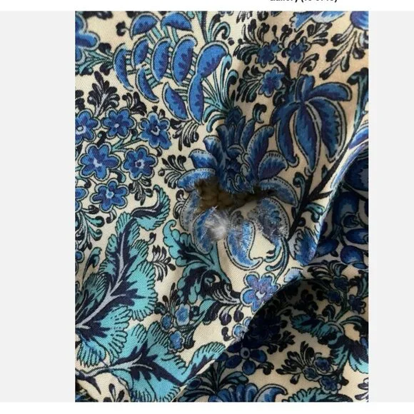 Sandro Dress Size 0 Blue Floral Wrap Midi 3/4-Sleeve Collar‎ Tie *READ FLAW* - Picture 4 of 10